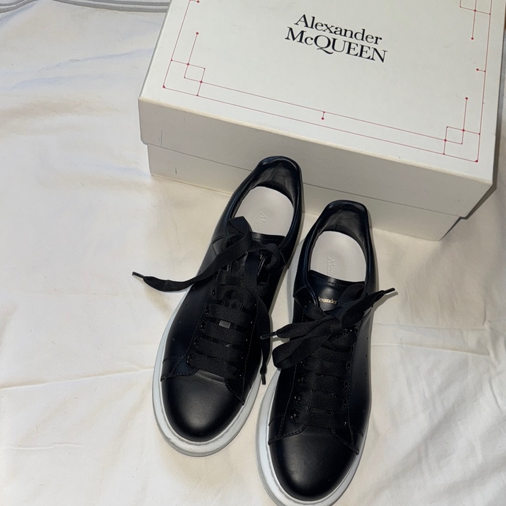 Alexander McQueen Black Leather Sneakers with White Sole